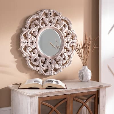 Livabliss Sera Round White Washed Scroll Mirror - 24" x 24"