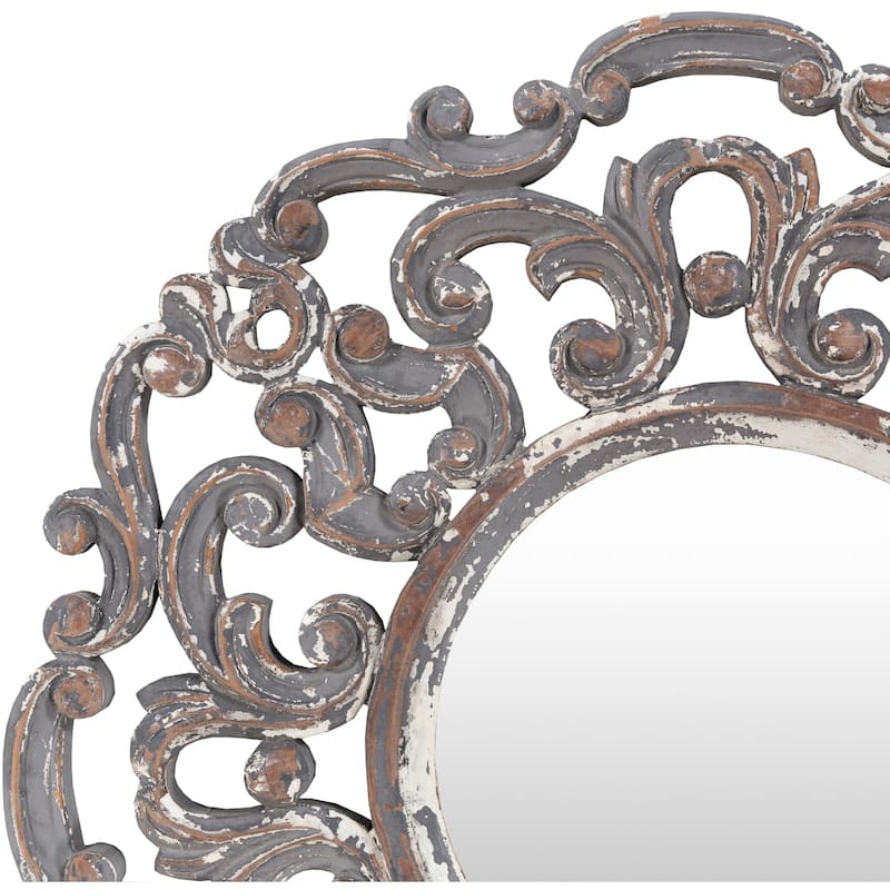 Artistic Weavers Sera Round White Washed Scroll Mirror - 24" x 24"