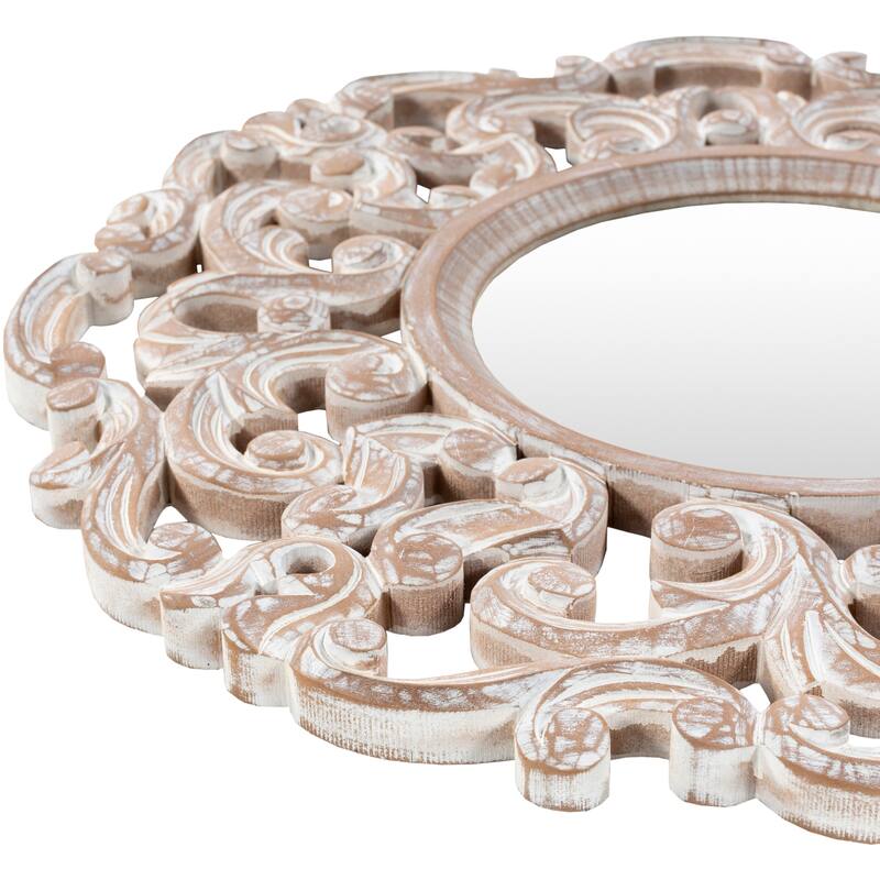 Artistic Weavers Sera Round White Washed Scroll Mirror - 24" x 24"