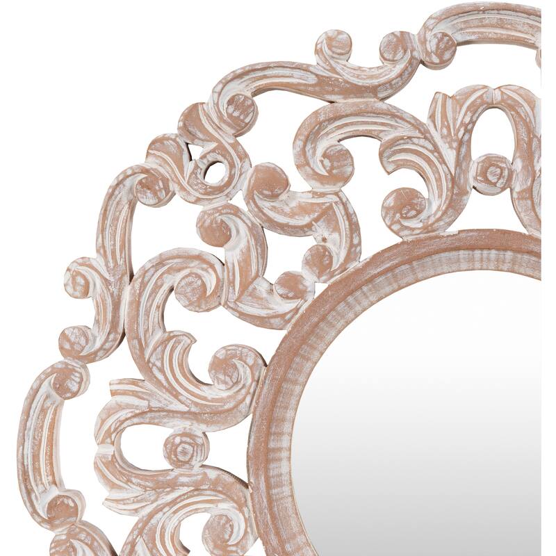 Artistic Weavers Sera Round White Washed Scroll Mirror - 24" x 24"