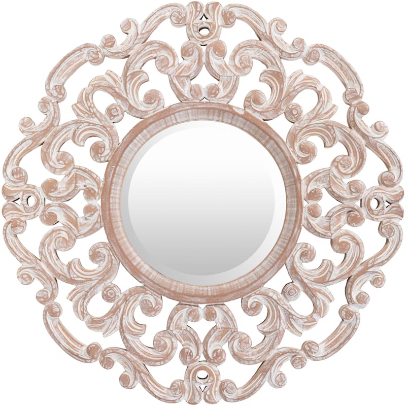 Artistic Weavers Sera Round White Washed Scroll Mirror - 24" x 24"