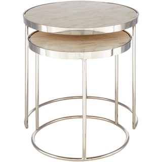 Overstock Lemos Handcrafted Bone and Metal Nesting Table Set (2 Piece) (Silver)