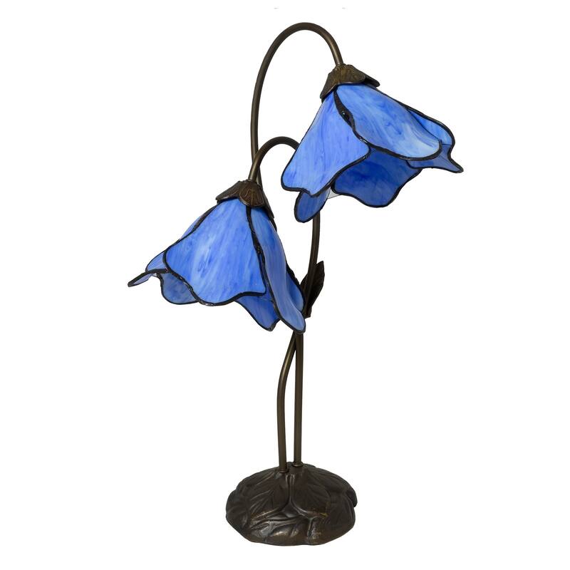 Poelking 2-Light Blue Lily Tiffany Table Lamp