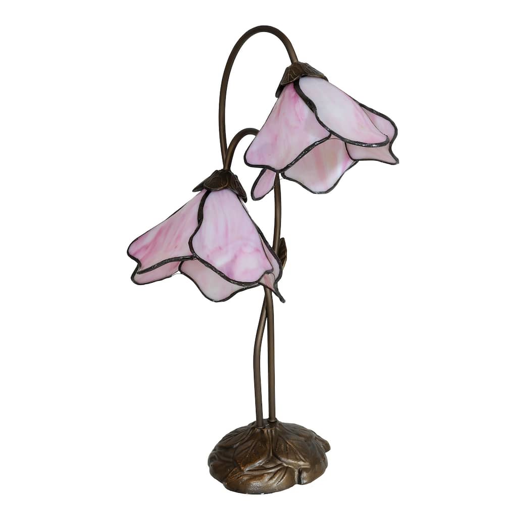 Poelking 2-Light Pink Lily Tiffany Table Lamp