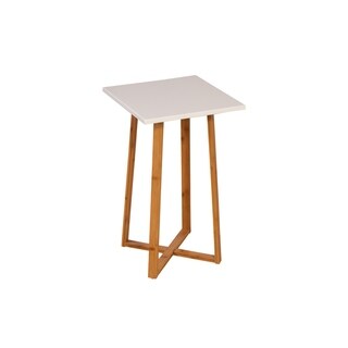 Bamfox Solid Bamboo Frame Plant Table (White - Square)