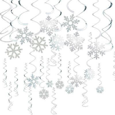 30-Pack Snowflake Party Decorations - Hanging Christmas Whirl Decor, Silver