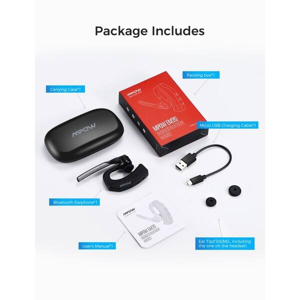 Mpow Bluetooth Headset 2 Mic Earpiece With Cvc8 0 Noise Cancellation Wireless Headphone Earbud 10 Hrs Talk Time On Sale Overstock