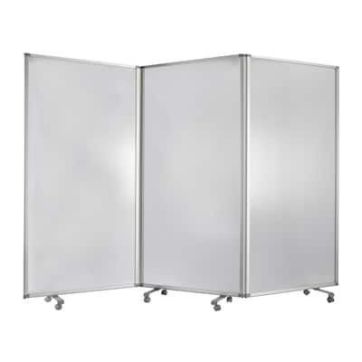 Accordion Style Plastic Inserts 3 Panel Room Divider with Casters, Gray