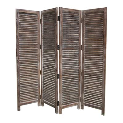 4 Panel Room Divider with Shutter Design, Weathered Brown