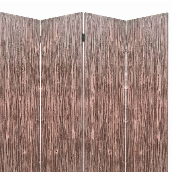 Image showcasing Textured and Bark Designed Wooden 4 Panel Room Divider , Natural Brown ...