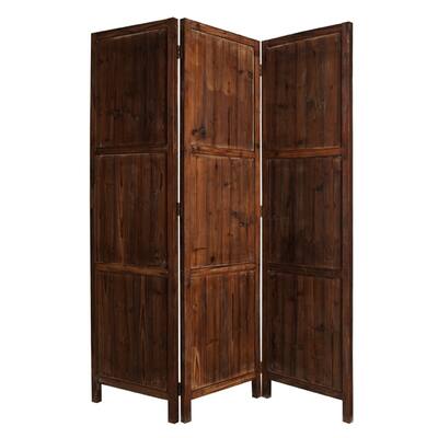 Wooden 3 Panel Room Divider with Plank Pattern, Brown
