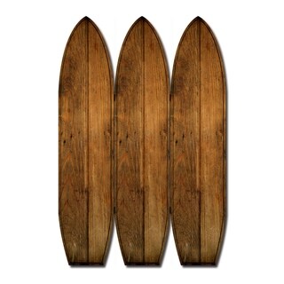 Plank Style Surfboard Shaped 3 Panel Wooden Room Divider, Brown - Bed ...