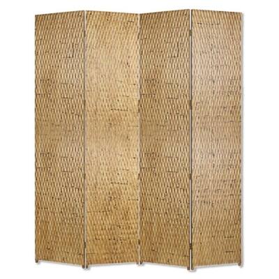 4 Panel Foldable Room Divider with Patterned Wood Panelling, Gold