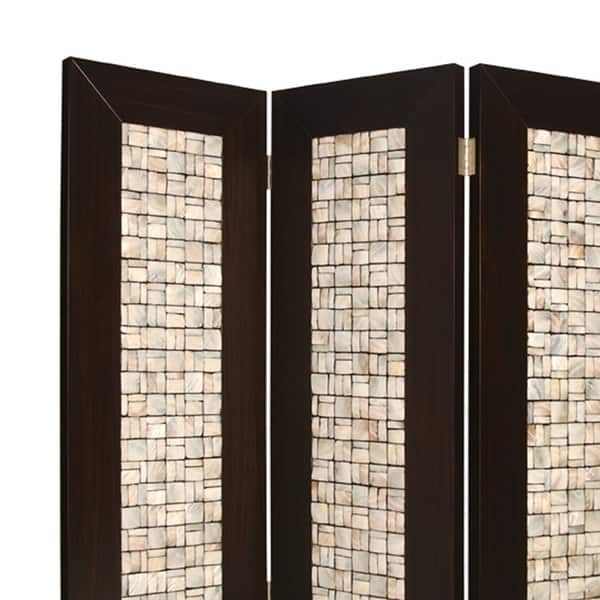3 Panel Room Divider with Pearl Shell Inlay, Brown and Beige - Bed Bath ...