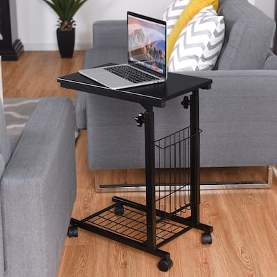 Porch & Den Mitchum Black Steel Rolling Adjustable C-shaped End Table