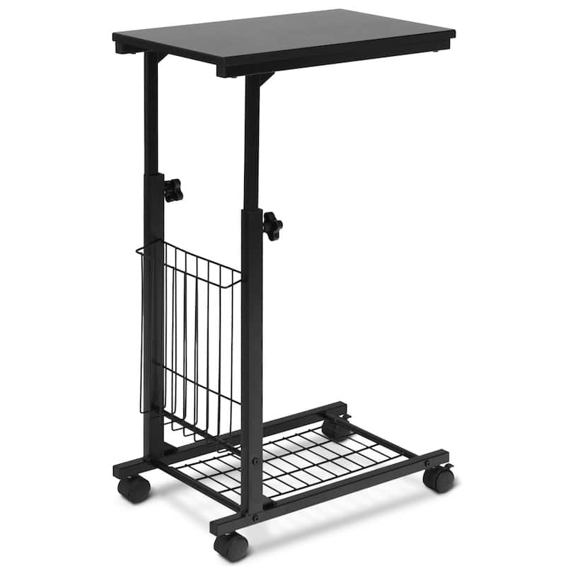 Porch & Den Mitchum Black Steel Rolling Adjustable C-shaped End Table