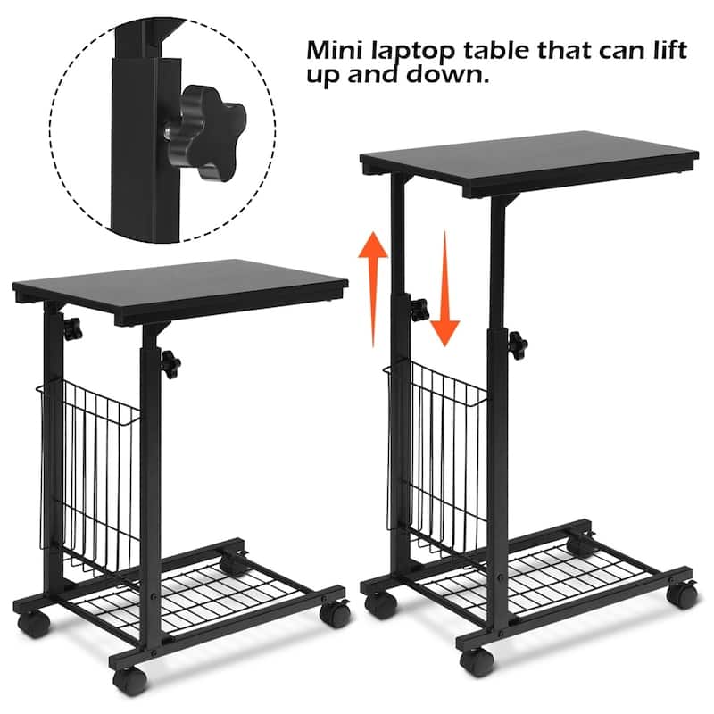 Porch & Den Mitchum Black Steel Rolling Adjustable C-shaped End Table