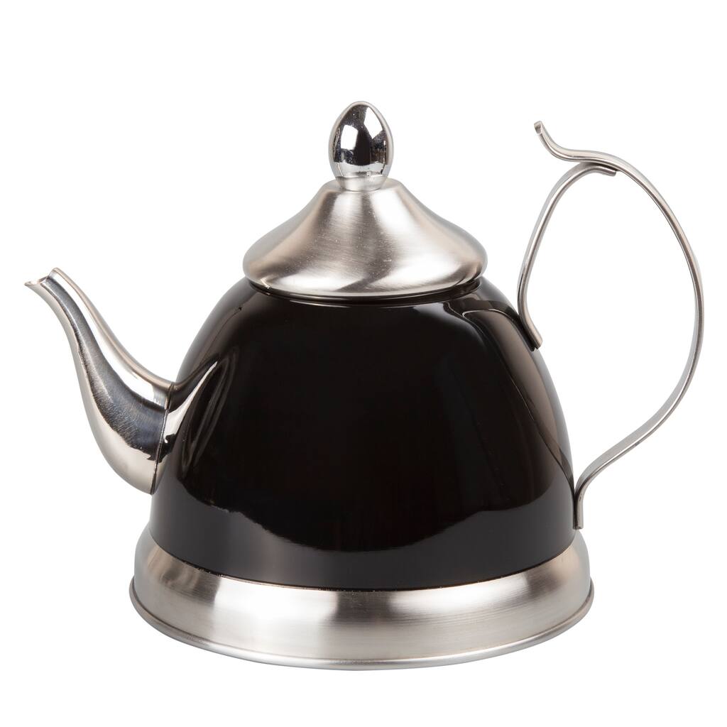 Creative Home Nobili-Tea 1.0 Quart Stainless Steel Tea Kettle Teapot with Removable Infuser Basket, Black Color