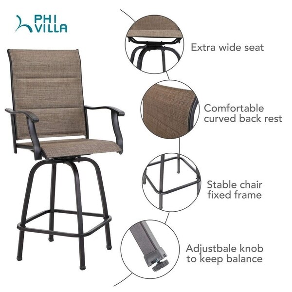 All Weather Patio Furniture Phi Villa Swivel Bar Stools Outdoor Kitchen Bar Height Patio Chairs Padded