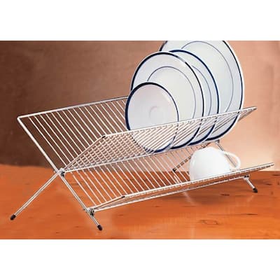 Creative Home Chrome Plated Heavy Gauge Stainless Steel Folding Dish Rack - N/A