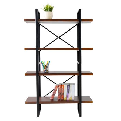 4-Tier Industrial Open Wider Etagere Bookcase Metal Frame Wood Shelves for living room - 35.4" x 12.5" x 56.7"