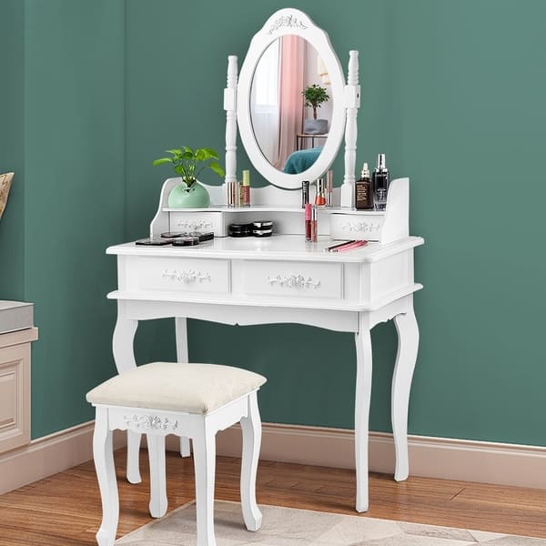 Shop Vanity Make Up Table Set Dresser Mirror Desk With Stool Drawers On Sale Overstock 30551836