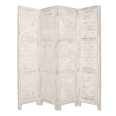 Wooden 4 Panel Foldable Floor Screen with Textured Panels, White