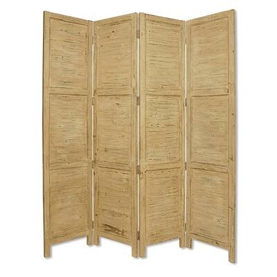 Wooden 4 Panel Foldable Floor Screen with Textured Panels, Yellow