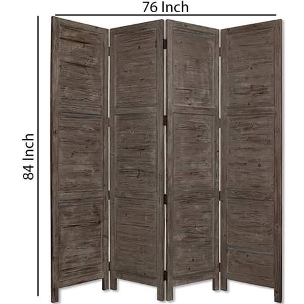 Wooden 4 Panel Foldable Floor Screen With Textured Panels Gray On Sale Overstock 30552091