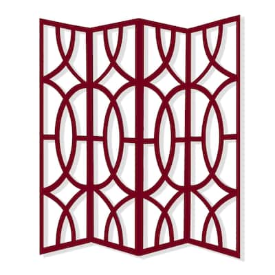 Modern Style 4 Panel Screen with Geometrical Stencil Design, Red