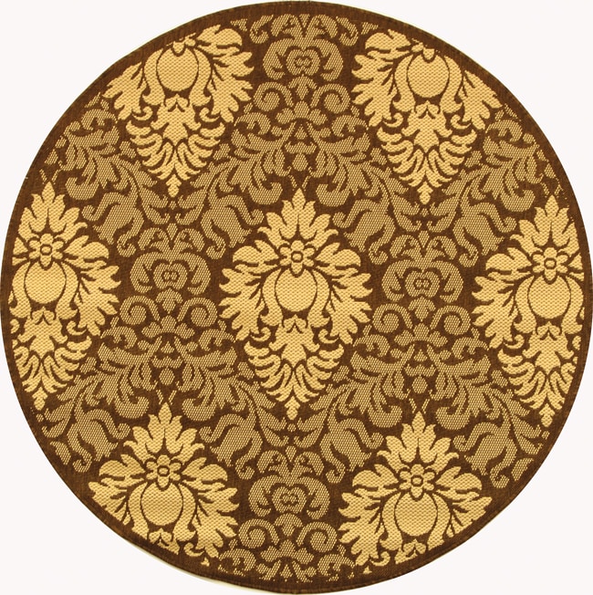 Indoor/ Outdoor Crescent Chocolate/ Natural Rug (53 Round) (BrownPattern FloralMeasures 0.25 inch thickTip We recommend the use of a non skid pad to keep the rug in place on smooth surfaces.All rug sizes are approximate. Due to the difference of monitor