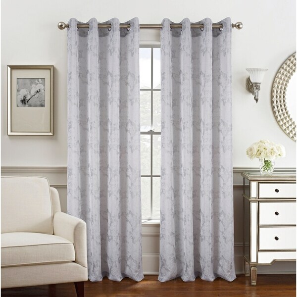 2 Jacquard Window Curtain Panels: Grommets Silver Gray Moroccan Set of Two 