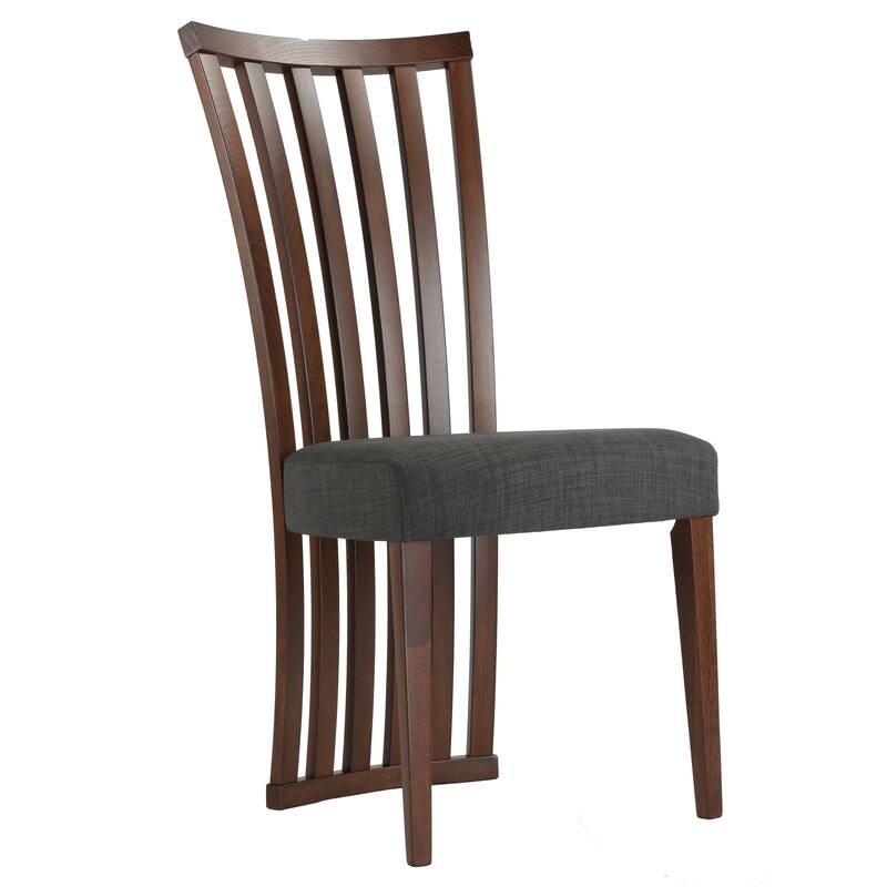 Cortesi Home Ingrid Dining Chair in Charcoal Fabric, Walnut Finish (Set of 2)