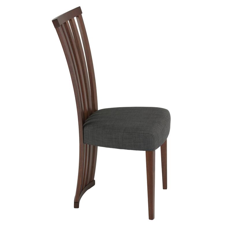 Cortesi Home Ingrid Dining Chair in Charcoal Fabric, Walnut Finish (Set of 2)