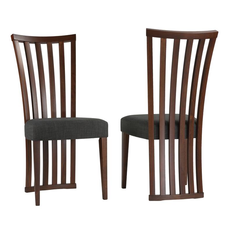 Cortesi Home Ingrid Dining Chair in Charcoal Fabric, Walnut Finish (Set of 2)