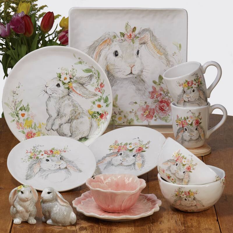 Certified International Sweet Bunny Canape/Snack Plates, Set of 4