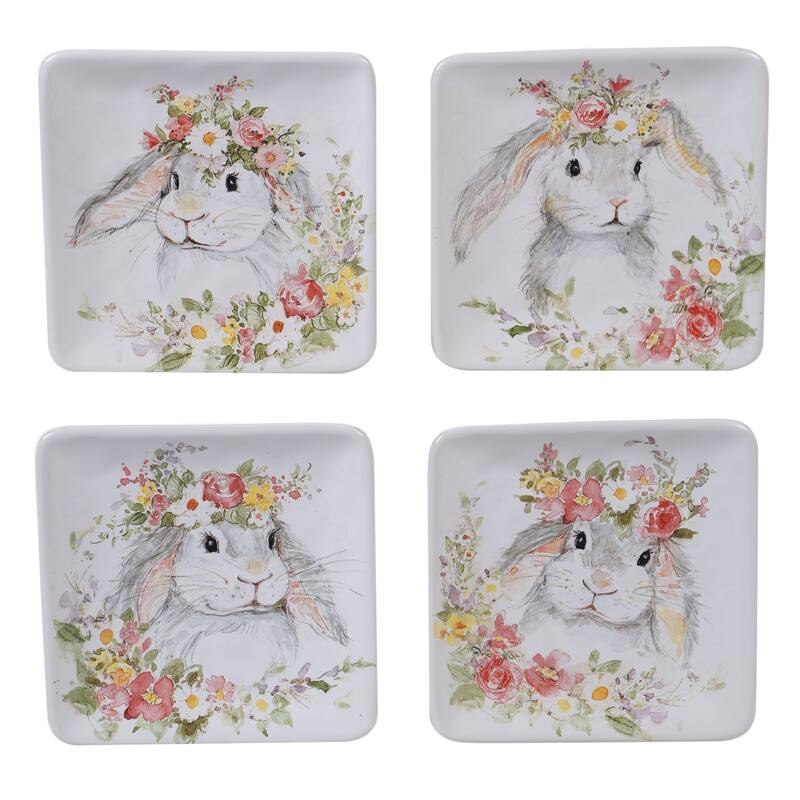 Certified International Sweet Bunny Canape/Snack Plates, Set of 4