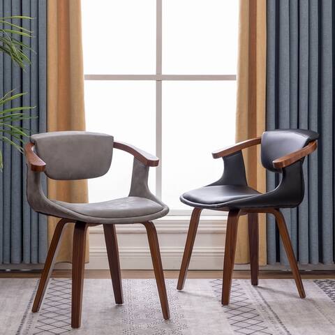 Jurek PU Leather & Wood Upholstered Dining Arm Chair Open Back (Set 2)