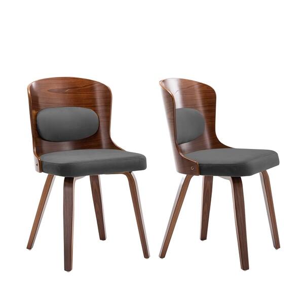 slide 4 of 9, Lagol Curved Back Wood Dining Side Chair Micorsuede Padding (Set 2) Gray