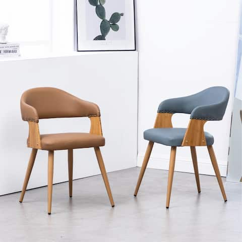 Tadala PU Leather & Wood Dining Arm Chair Open Back (Set 2)