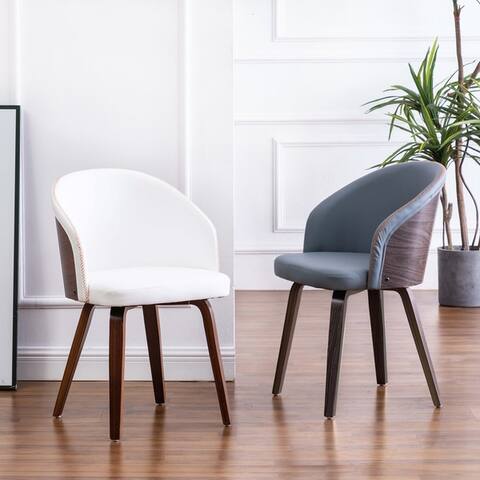 Maynau PU Leather & Wood Upholstered Dining Arm Chairs (Set 2)