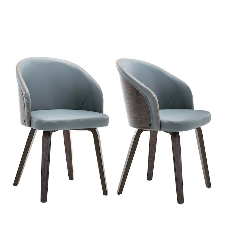 Maynau PU Leather & Wood Upholstered Dining Arm Chairs (Set 2) - Gray Blue
