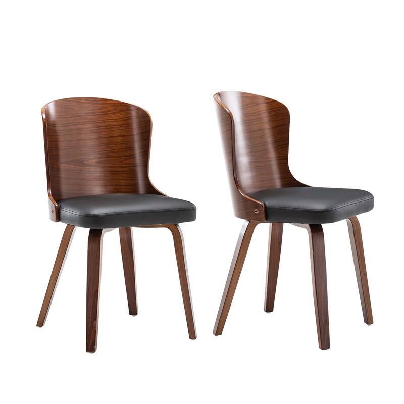 Punpa Curved Wood Dining Side Chair PU Leather Padded Seats (Set 2)