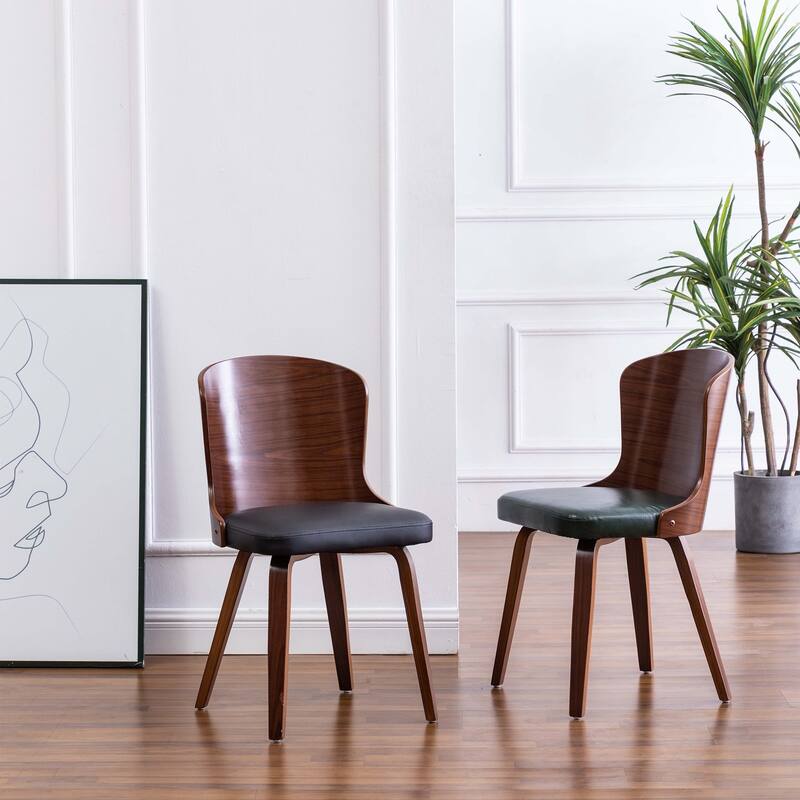 Punpa Curved Wood Dining Side Chair PU Leather Padded Seats (Set 2)