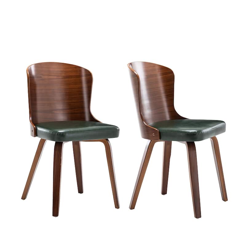 Punpa Curved Wood Dining Side Chair PU Leather Padded Seats (Set 2) - Green