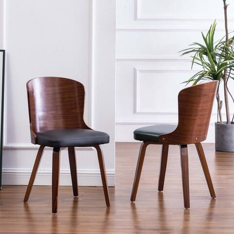 Punpa Curved Wood Dining Side Chair PU Leather Padded Seats (Set 2)