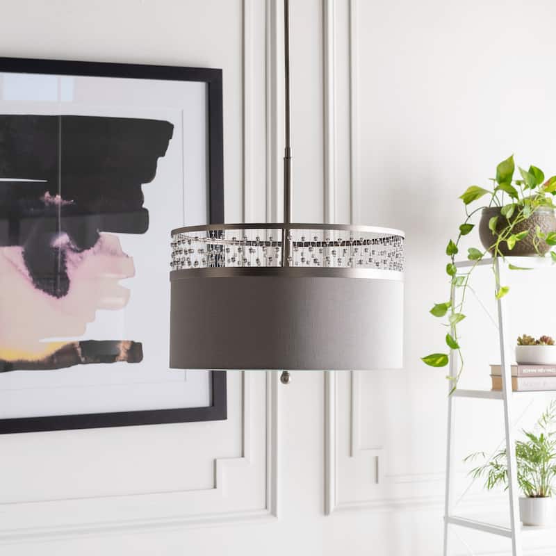 Belle Traditional Antiqued Crystal 3-Light Pendant - Grey/Silver - 11"H x 18.875"W x 18.875"D