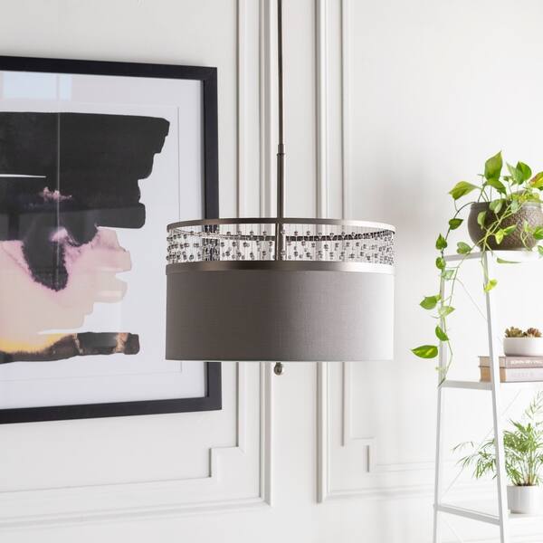 slide 2 of 15, Belle Traditional Antiqued Crystal 3-Light Pendant Grey/Silver - 11"H x 18.875"W x 18.875"D