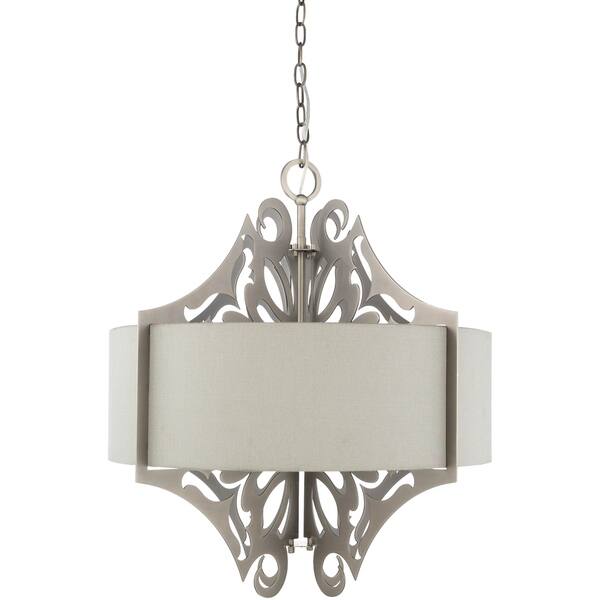 slide 3 of 13, Roxton Modern Damask Metal 3-Light Pendant Grey - 25.5"H x 22.25"W x 22.25"D