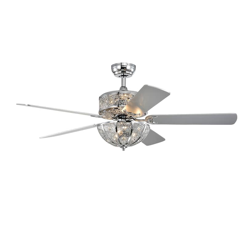 Silver Orchid Wilson Chrome 52-Inch 5-Blade Lighted Ceiling Fan w/ Metal Bowl Shade (Includes Remote)